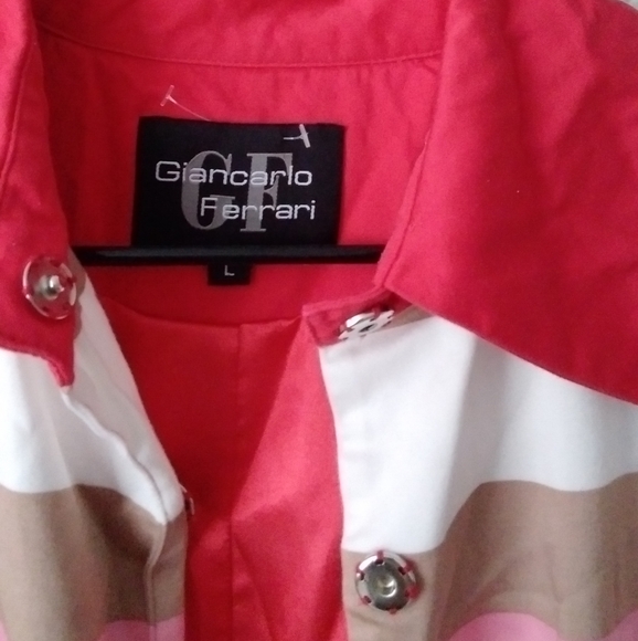 Vintage short trench coat multi stripe rainbow Giancarlo Ferrari collar lined lg - Picture 4 of 9